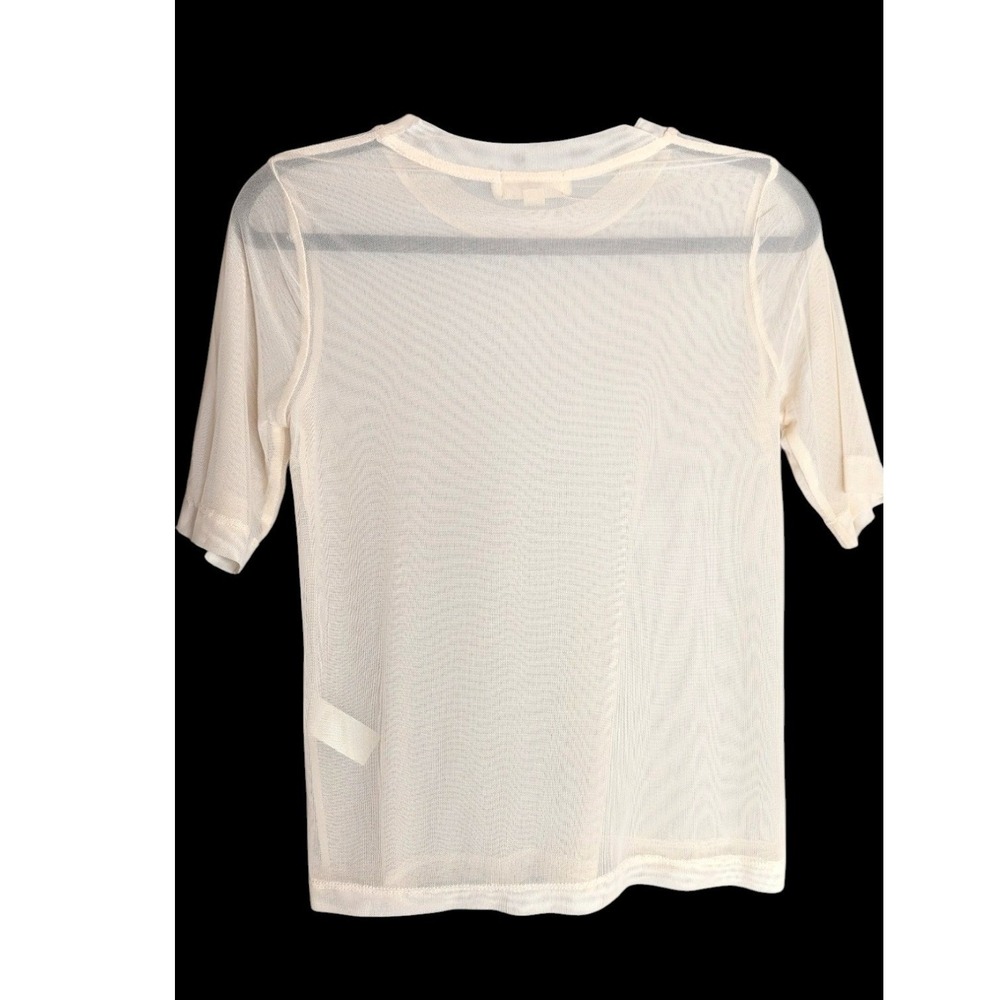 Anthropologie Sheer Mesh Short Sleeve Crewneck Tee Y2K Shirt Size Small Porridge - Picture 2 of 7